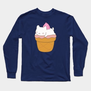 Kawaii Ice Cream Cat Dessert T-Shirt Long Sleeve T-Shirt